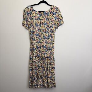 Vintage E.D. Michaels Dress Womens 14 Floral Rayon Lace Up Back Maxi Boho 90s